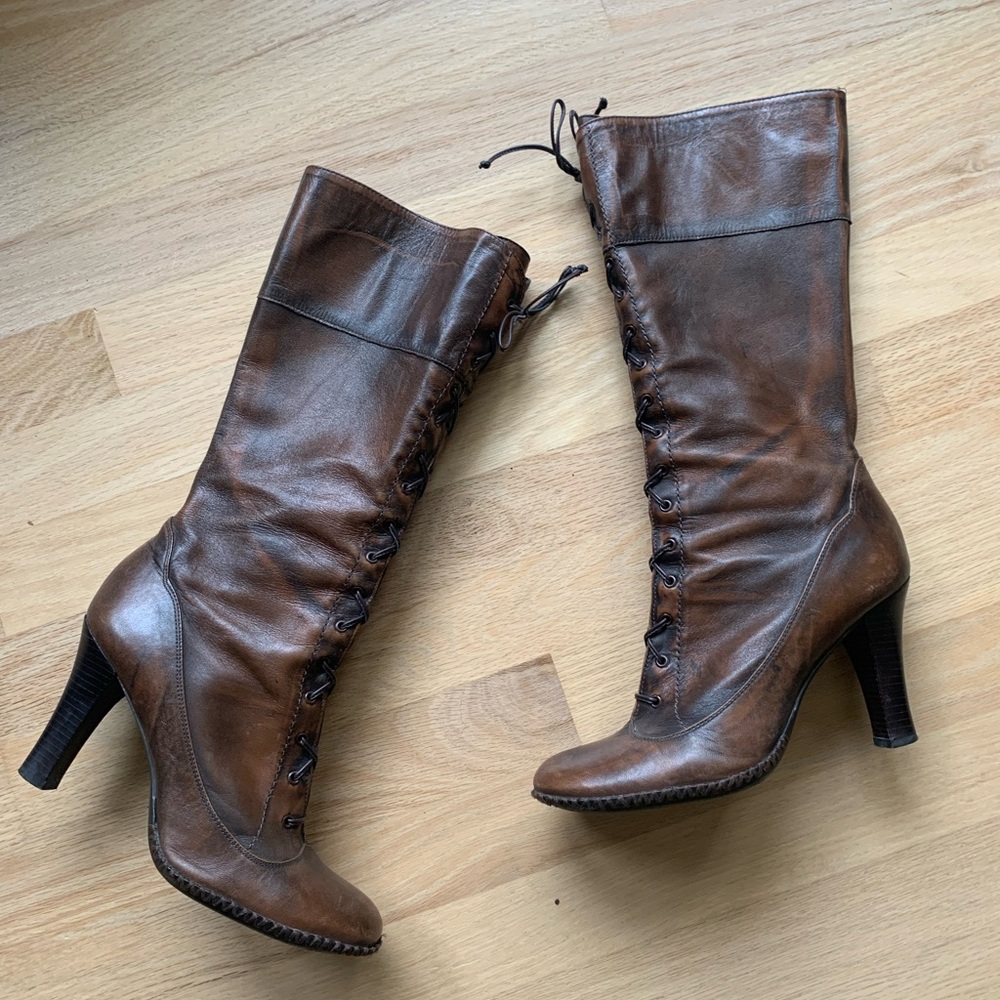 Gianni bini leather boots laced up brown sz 8